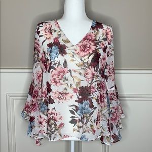 White House Black Market Draped Back Floral Blouse